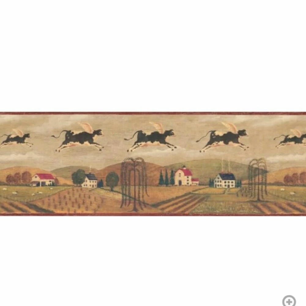 RESERVED Wallpaper Border Country Flying Cows 2 ROLLS - Picture 2 of 11
